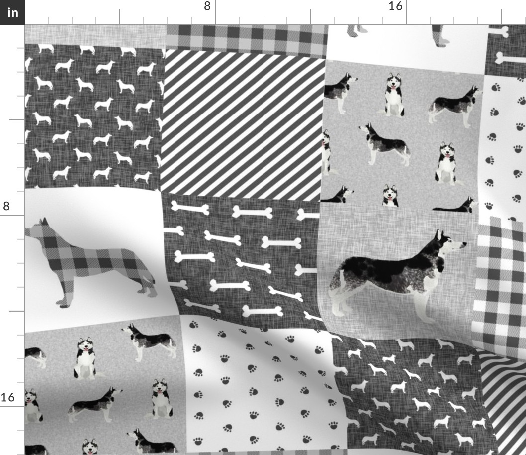 husky dog fabric - black and grey cheater quilt buffalo plaid grey design - pet quilt e