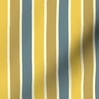 Bayeux Scalloped Stripes in Bluegray Buff and Yellow