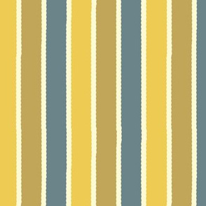 Bayeux Scalloped Stripes in Bluegray Buff and Yellow