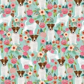 SMALL - Jack Russell floral fabric - cute dog and flowers design