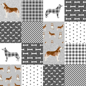 husky dog fabric - cheater fabric - black and grey buffalo plaid grey design - pet quilt e