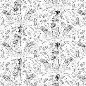 Pickle Boy and the Sandwiches toile, black and white, small scale