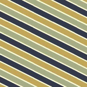 Bayeux Scalloped Diagonal Stripes in Navy Greengray and Buff