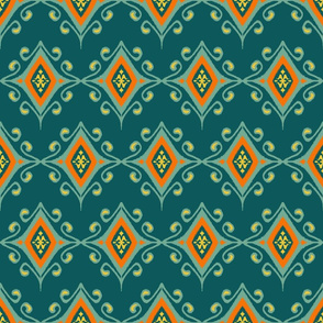 Dark Teal Bohemian Ikat 