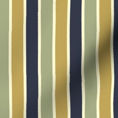 Bayeux Scalloped Stripes in Navy Greengray and Buff