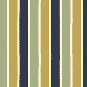 Bayeux Scalloped Stripes in Navy Greengray and Buff