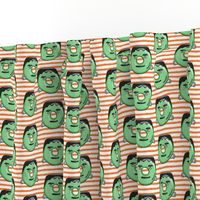 frankenstein donuts on orange  stripes - halloween fabric