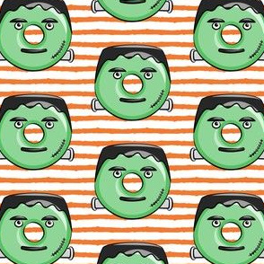 frankenstein donuts on orange  stripes - halloween fabric