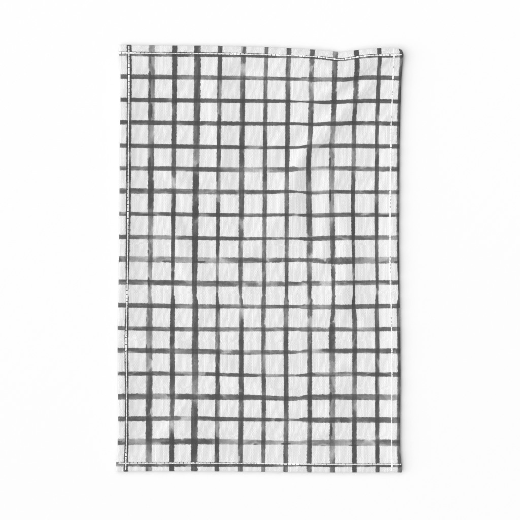 Large Scale Charcoal Gray Grid Watercolor