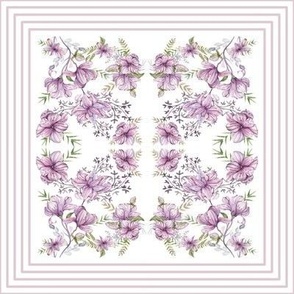 Lavender Magnolias with Stripes on White