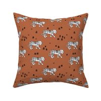 Jungle love tiger safari garden sweet hand drawn tigers pattern copper brown black and white