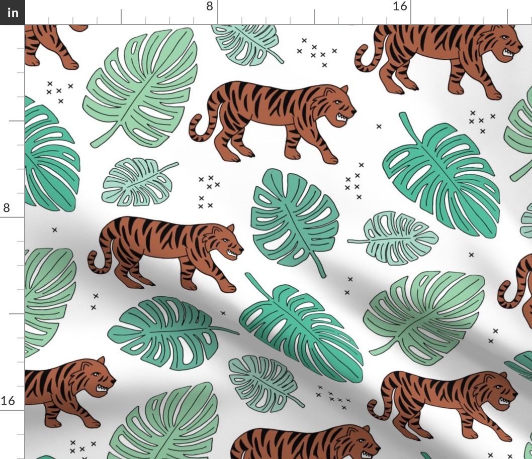 Jungle love tiger safari jungle garden sweet hand drawn tigers pattern green boys LARGE