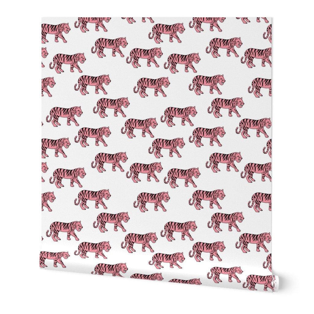 Cool little tiger illustration jungle theme pink on white 