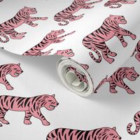 Cool little tiger illustration jungle theme pink on white 