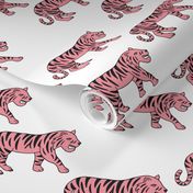Cool little tiger illustration jungle theme pink on white 