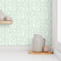 hare // linocut pale green botanical print neutral design andrea lauren linocut woodcut wallpaper