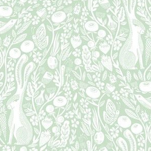 hare // linocut pale green botanical print neutral design andrea lauren linocut woodcut wallpaper