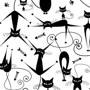 Graceful Black Cats Family Art. Cool Gift For Cat Lovers. Home Decor, Curtains, Wallpaper etc..