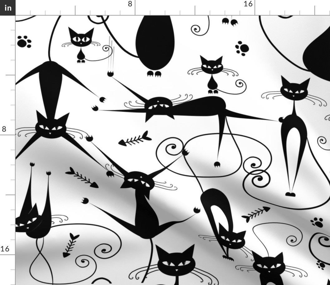 Graceful Black Cats Family Art. Cool Gift For Cat Lovers. Home Decor, Curtains, Wallpaper etc..