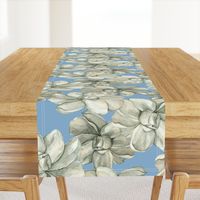 White Flowers on Blue - Large Scale