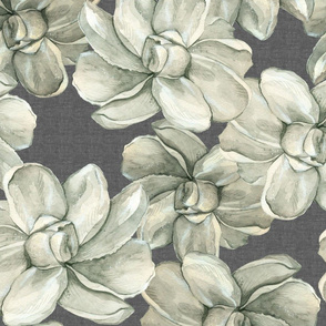 White Flowers on Dark Linen - Large Scale