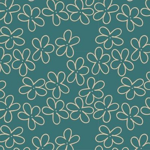 tan flower outline on teal