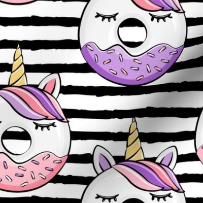 (jumbo scale) unicorn donuts (pink and purple) black stripes