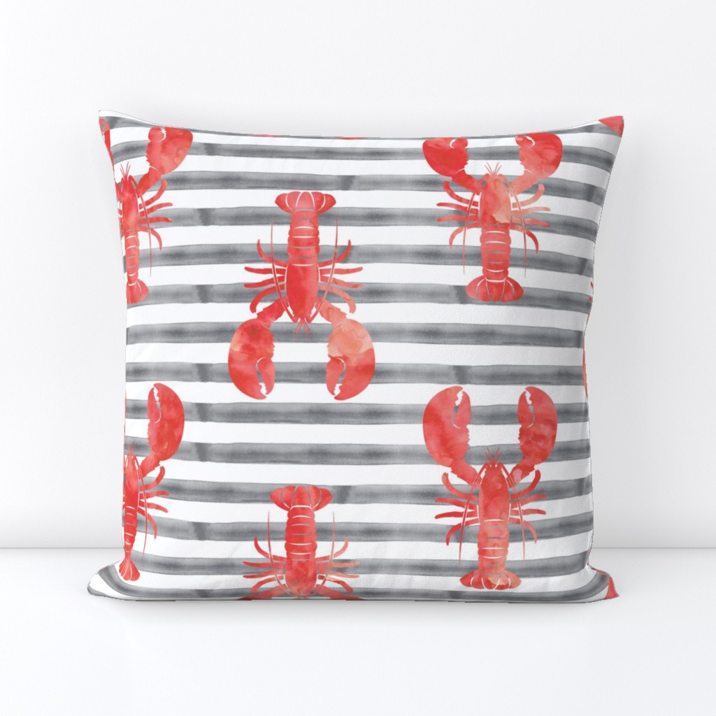 (jumbo scale) lobsters on stripes (red & grey)