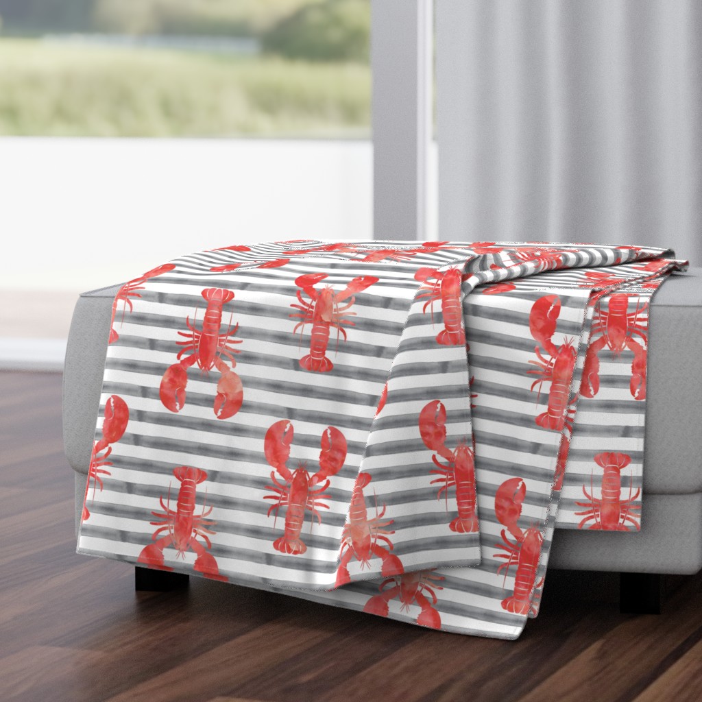 (jumbo scale) lobsters on stripes (red & grey)