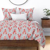 (jumbo scale) lobsters on stripes (red & grey)