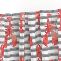 (jumbo scale) lobsters on stripes (red & grey)