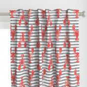 (jumbo scale) lobsters on stripes (red & grey)