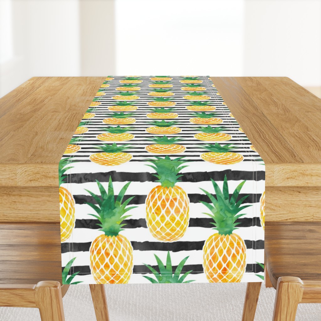 (jumbo scale) pineapples - watercolor on black stripes C18BS