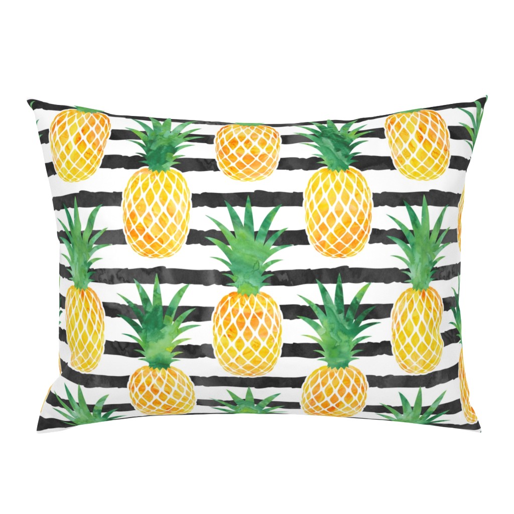 (jumbo scale) pineapples - watercolor on black stripes C18BS