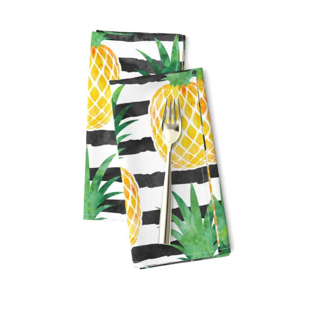 (jumbo scale) pineapples - watercolor on black stripes C18BS