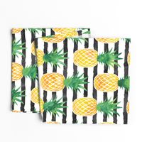 (jumbo scale) pineapples - watercolor on black stripes C18BS