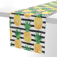 (jumbo scale) pineapples - watercolor on black stripes C18BS