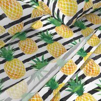 (jumbo scale) pineapples - watercolor on black stripes C18BS