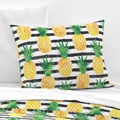 (jumbo scale) pineapples - watercolor on black stripes C18BS