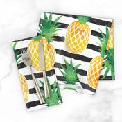 (jumbo scale) pineapples - watercolor on black stripes C18BS