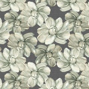 White Flowers on Dark Linen - Smaller Scale