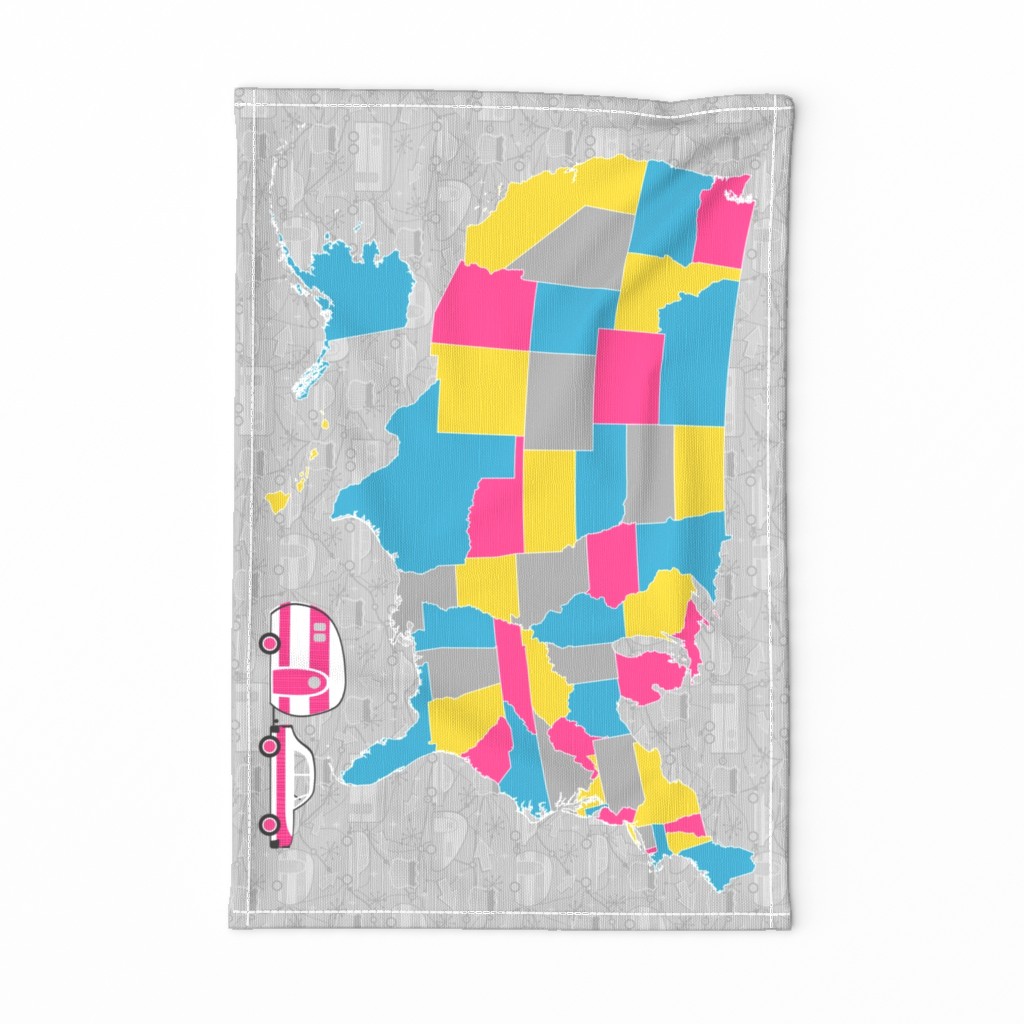 Let's Hit the Road US Map Tea Towel