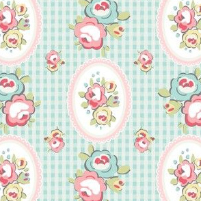 Vintage Tea Time Teal Gingham 