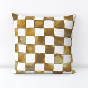 XL watercolor checkerboard - brown, gold, tan and white