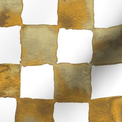 XL watercolor checkerboard - brown, gold, tan and white