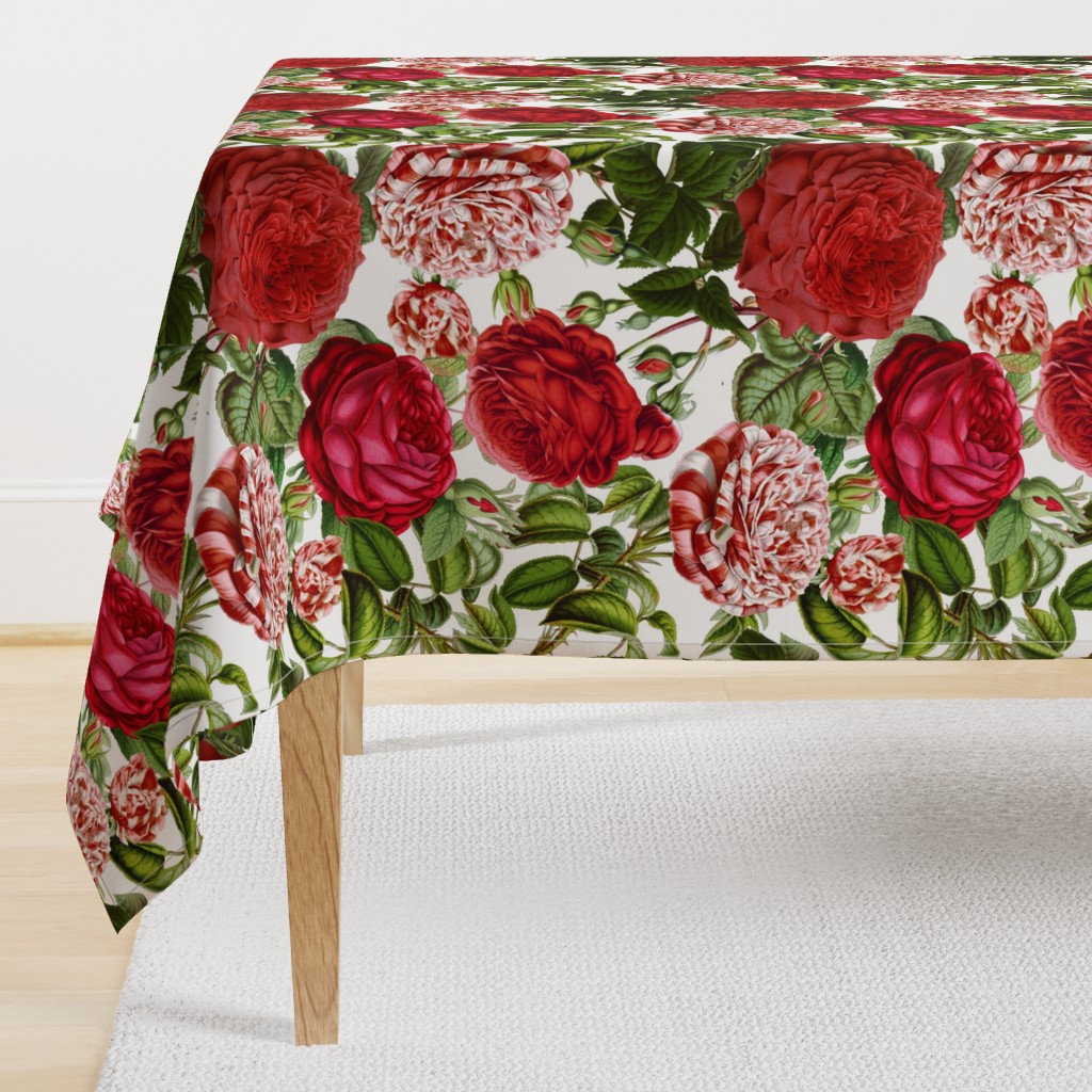 18"  Pierre-Joseph Redouté- Pierre-Joseph Redoute- Redouté fabric,English Rose Fabric,Roses fabric-Redoute roses- Red and White Vintage Roses