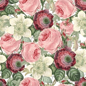 18"  Pierre-Joseph Redouté- Pierre-Joseph Redoute- Redouté fabric,Roses fabric-Redoute roses-Vintage Roses and Flowers