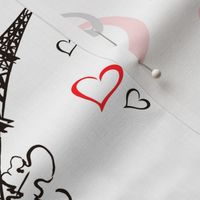 I love Paris. I love France. Stylish lettering. Hearts. Eiffel tower. Sketch.