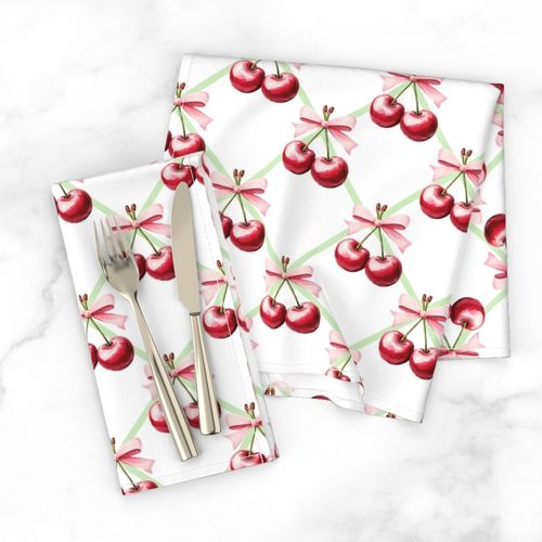 L- Cute Valentine Whimsical Trendy Coquette Ribbons And Cherries Trellis 5