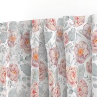 18" pink rose blush florals and gray leaves pastel pink 